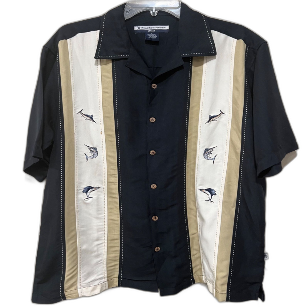 Mens Short Sleeve Button Front Fishing Shirt by World Wide Sportsman Angler lg
